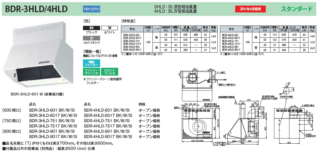 BDR-4HL-601-BK レンジフード 換気扇 60cm（600mm） 富士工業 - 3